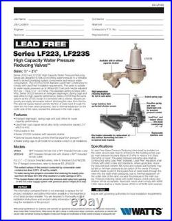 2 Pipe WATTS LF 223 Water Pressure Reducing Valve 25-75 PSI Range 0298585