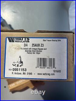 New Watts 25AUB-Z3 3/4 Water Pressure Reducing Valve 3/4 in. 25-75PSI NIB
